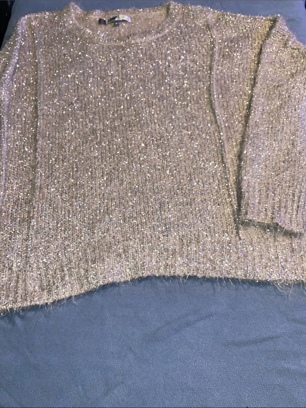 Jennifer Lopez Metallic Taupe Crewneck Sweater